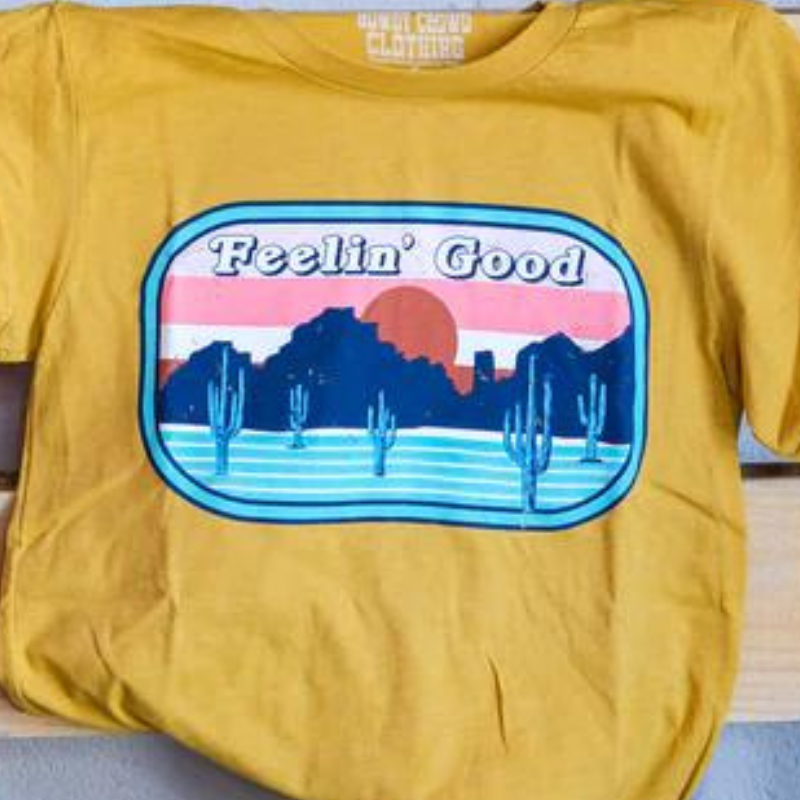 Online Exclusive | Feelin' Good Short Sleeve Graphic Tee in Mustard - Giddy Up Glamour Boutique