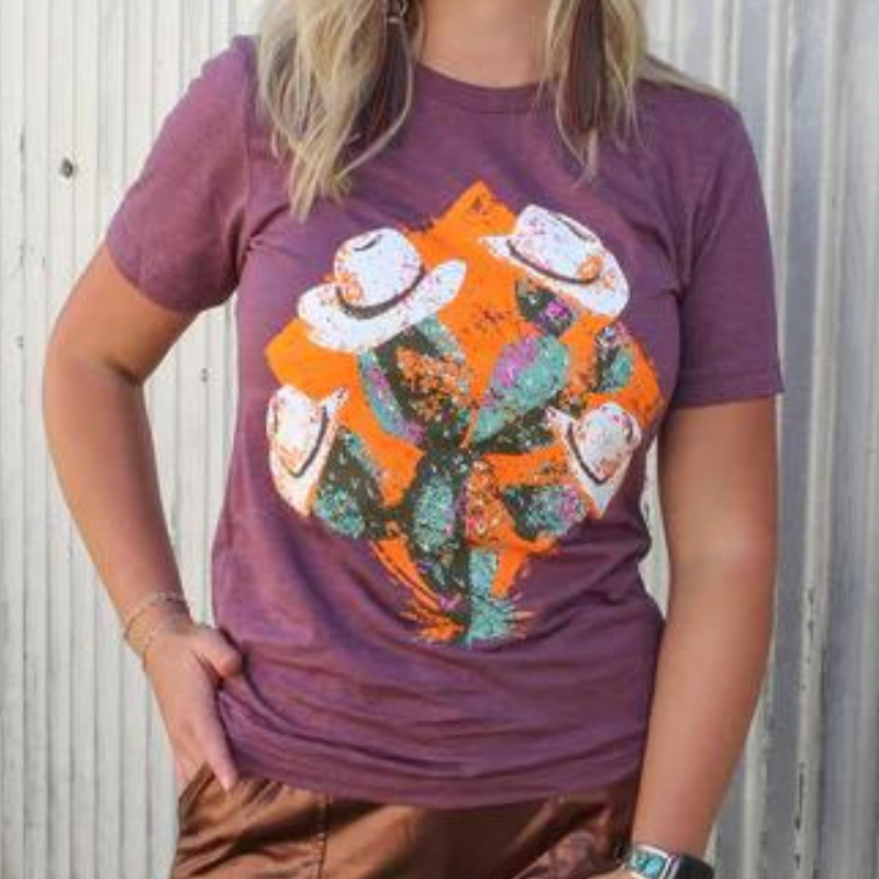 Online Exclusive | Stay Awhile Short Sleeve Graphic Tee in Maroon - Giddy Up Glamour Boutique