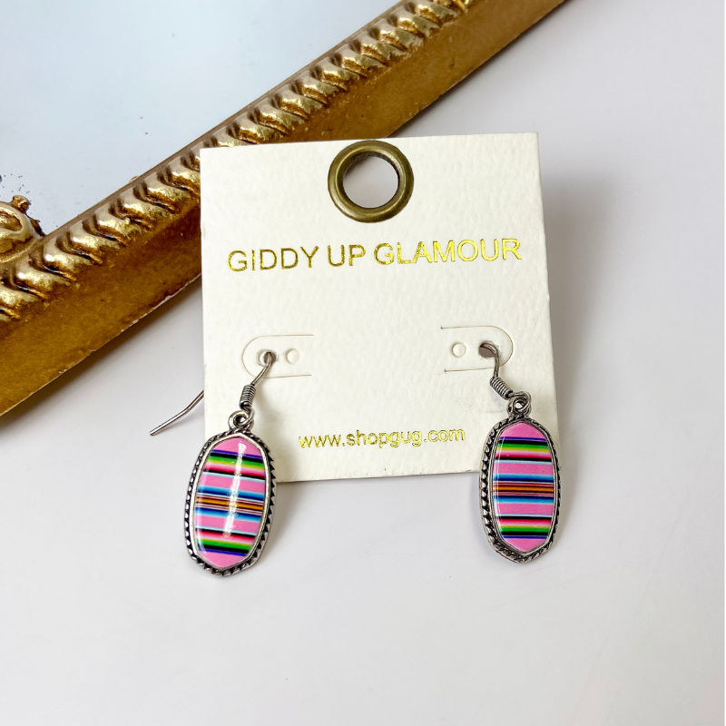 Small Oval Dangle Earrings in Pink Serape - Giddy Up Glamour Boutique