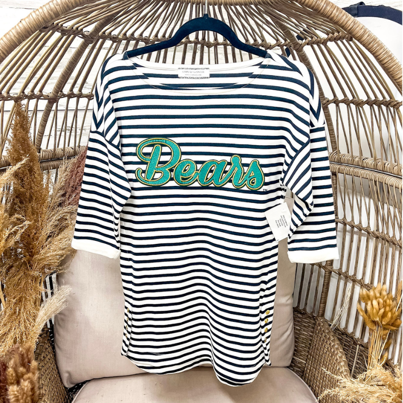 Faux Sequin Baylor Bears Striped Tee - Giddy Up Glamour Boutique