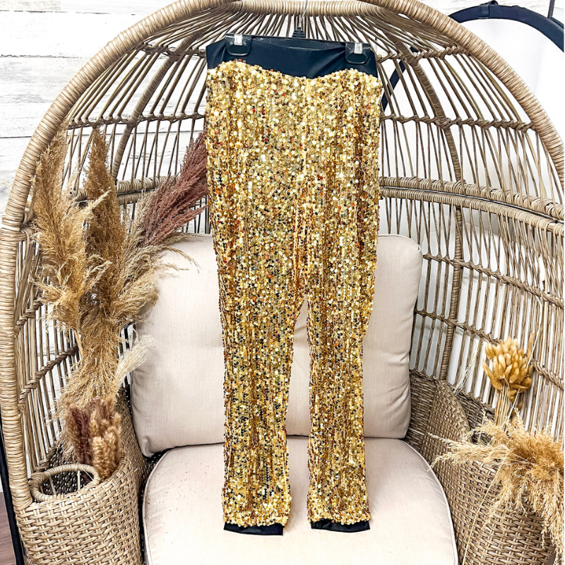Sequin Joggers in Gold - Giddy Up Glamour Boutique