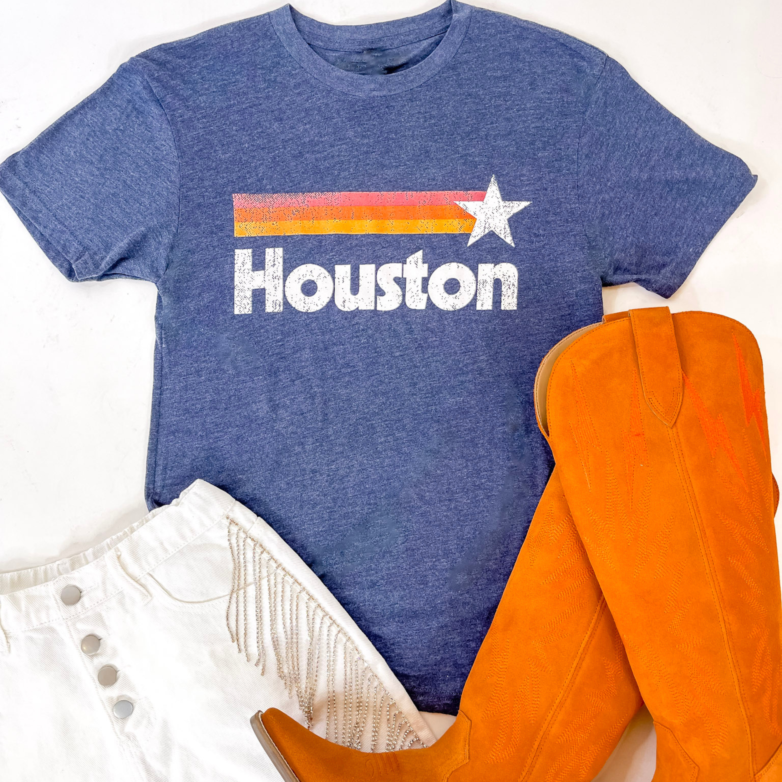 Astros Game Day | Astros Short Sleeve Graphic Tee in Heather Navy - Giddy Up Glamour Boutique