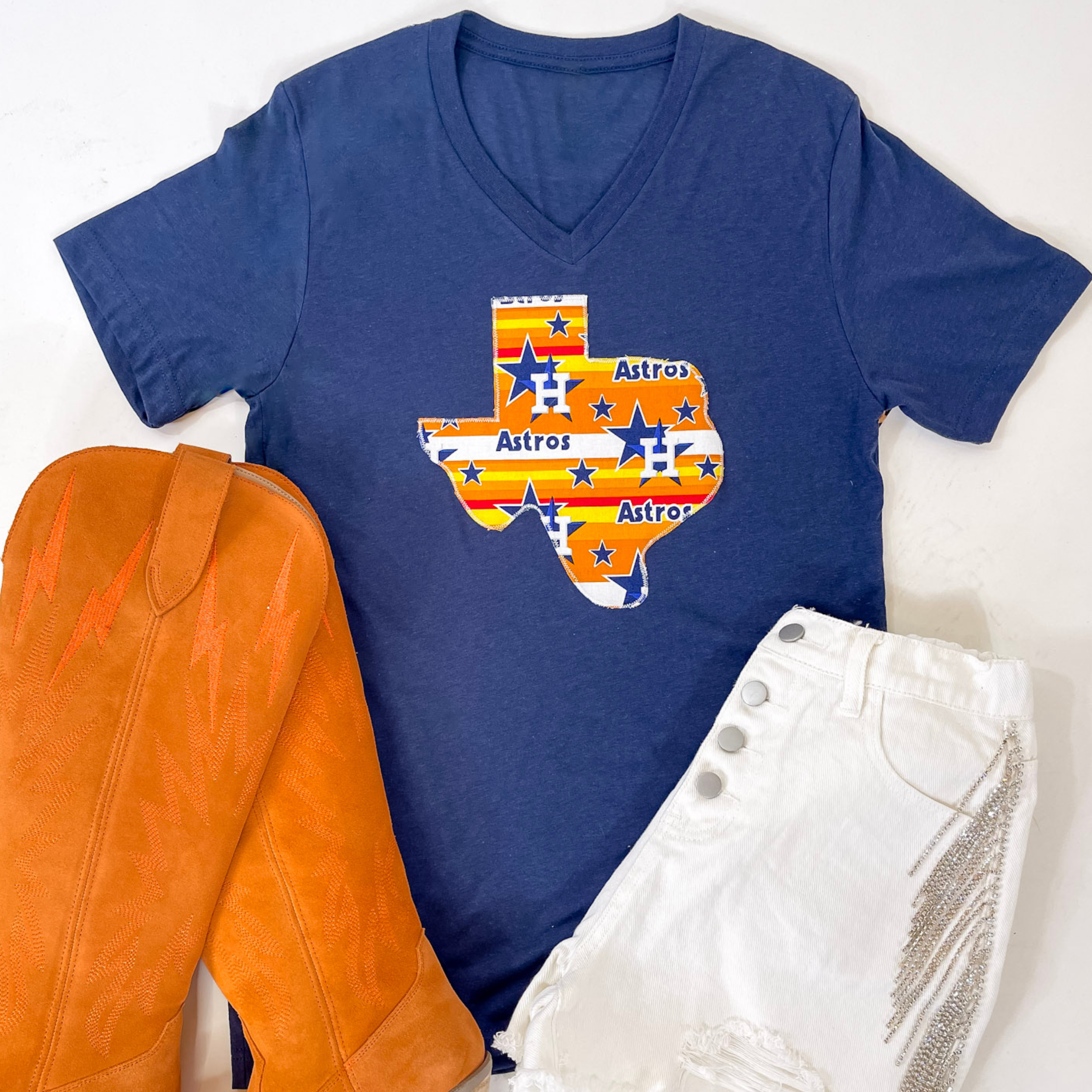 Astros Game Day | Throwback Texas Short Sleeve Tee in Blue - Giddy Up Glamour Boutique