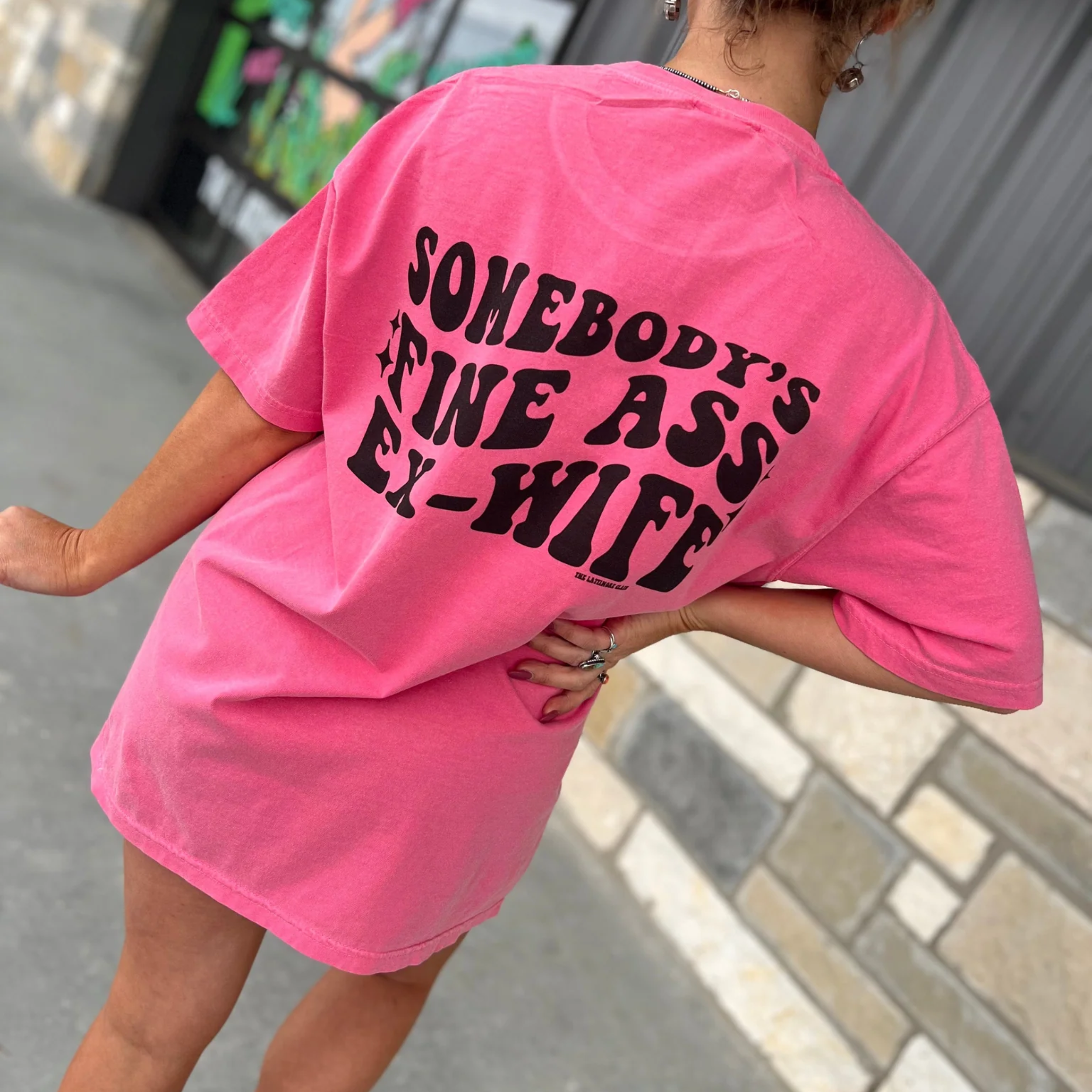 Online Exclusive | Somebody's Fine Ass Ex-Wife Short Sleeve Graphic Tee in Crunchberry Pink - Giddy Up Glamour Boutique