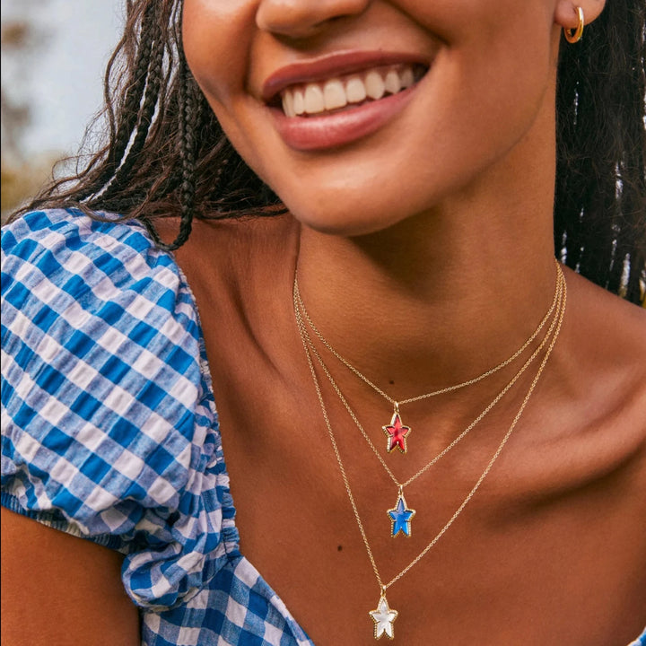 Kendra Scott | Ada Gold Star Short Pendant Necklace in Red Illusion - Giddy Up Glamour Boutique