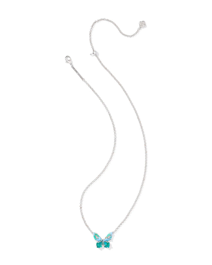 Kendra Scott | Bianca Butterfly Silver Short Pendant Necklace in Bright Aqua Mix