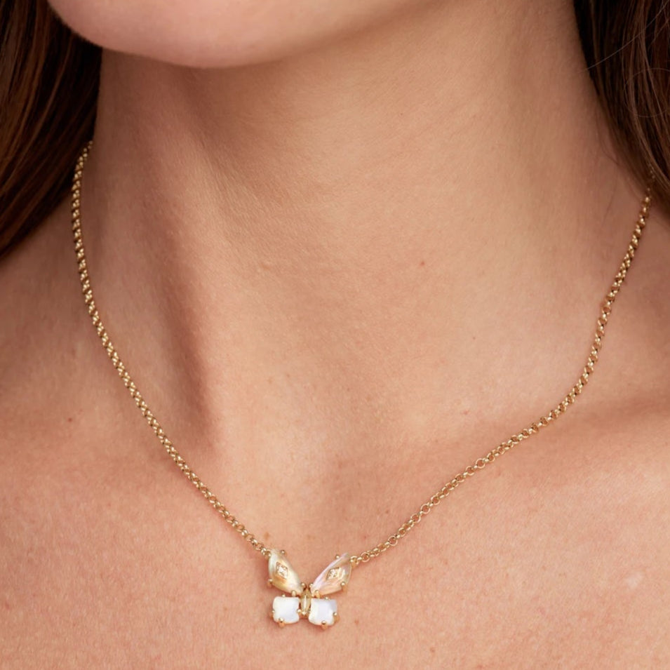 Kendra Scott | Bianca Butterfly Gold Short Pendant Necklace in Iridescent White Mix
