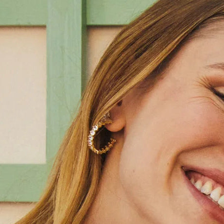 Kendra Scott | Cailin Gold Crystal Hoop Earrings in White Crystal - Giddy Up Glamour Boutique