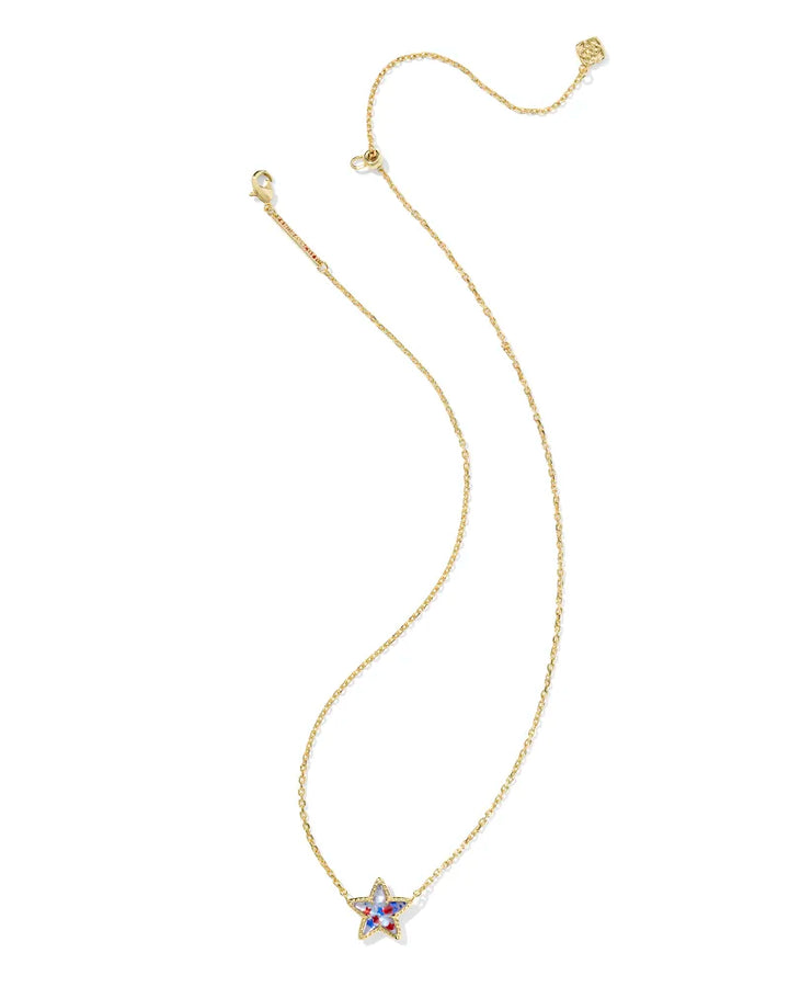 Kendra Scott | Cassidy Gold Short Star Pendant Necklace in Red White Blue Star Illusion