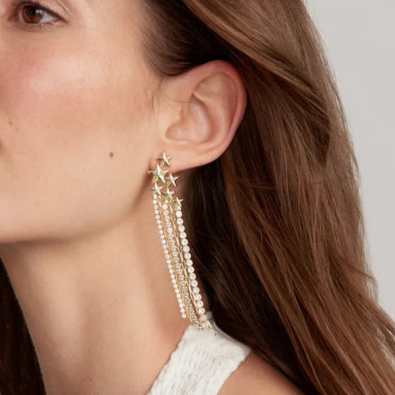 Kendra Scott | Cassidy Gold Shooting Stars Statement Earrings in White Crystal