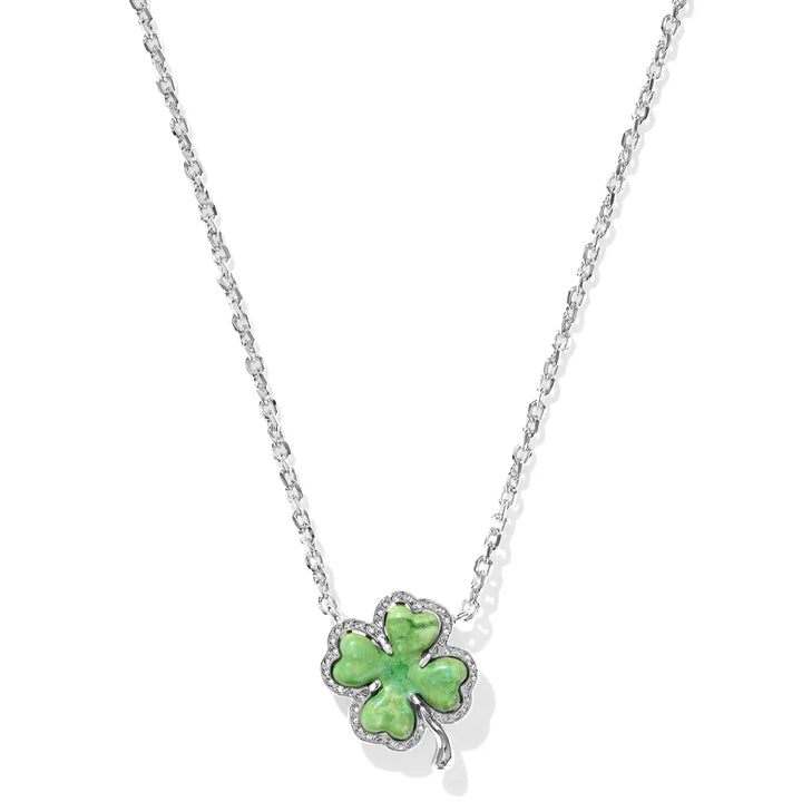 Kendra Scott | Clover Silver Short Pendant Necklace in Lime Green Magnesite