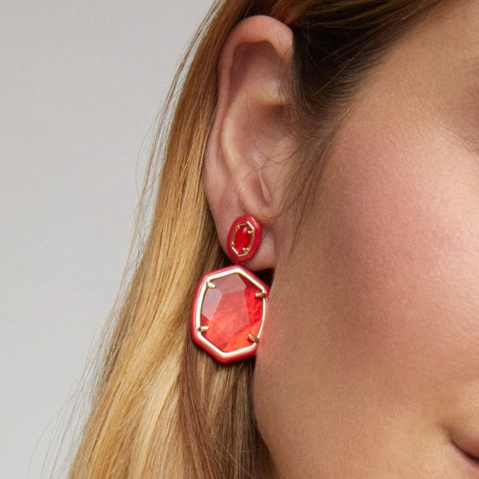 Kendra Scott | Daphne Enamel Frame Gold Drop Earrings in Red Illusion