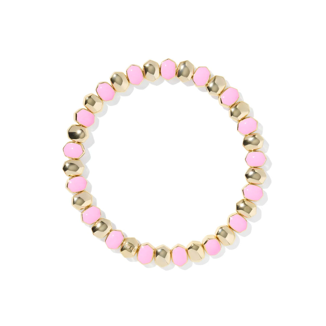 Bracelet with pink and gold beads on a white background