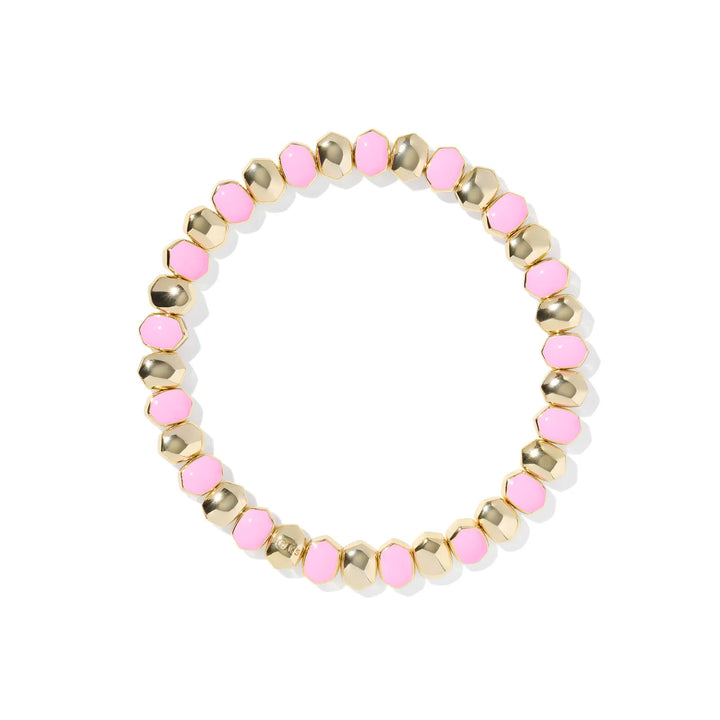Bracelet with pink and gold beads on a white background