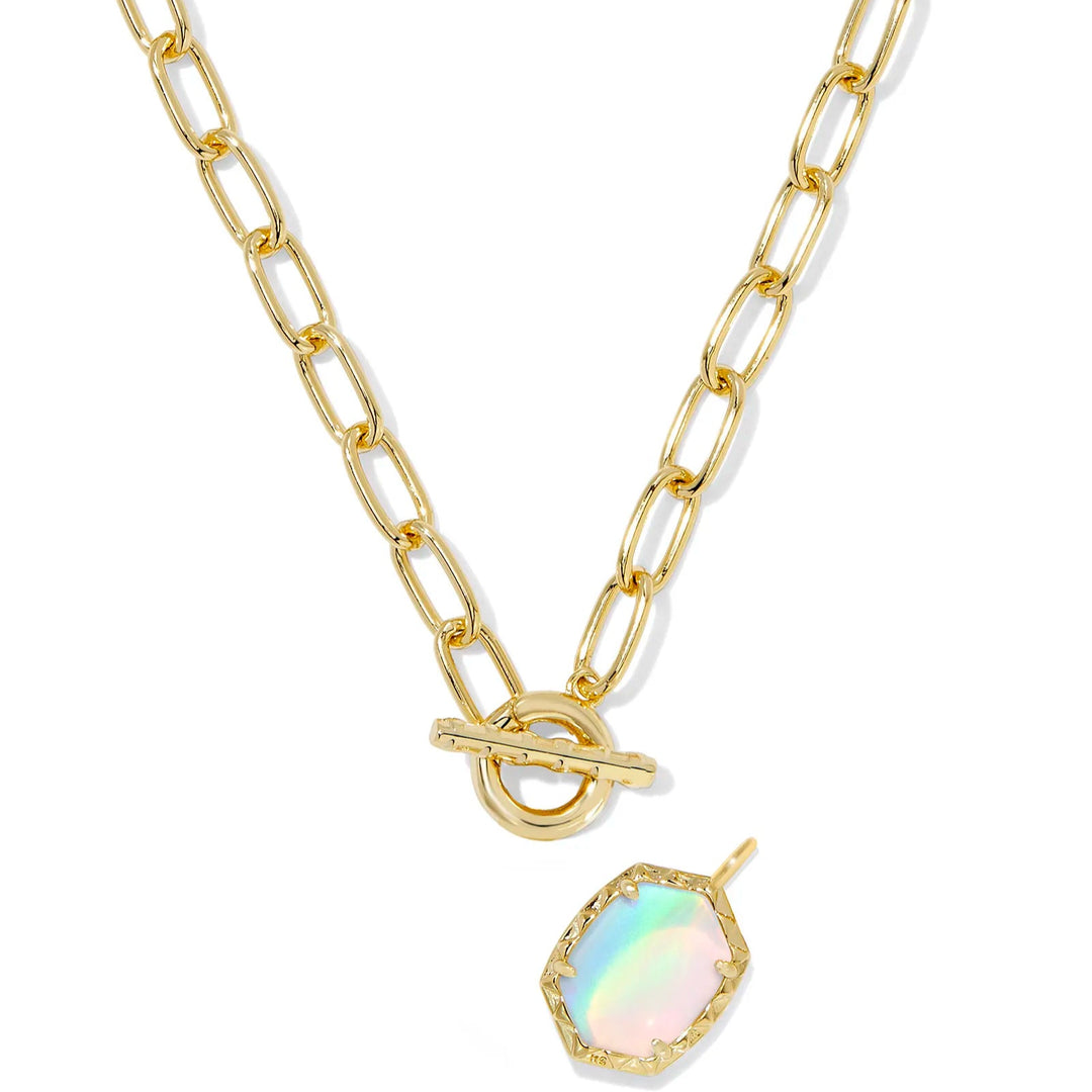 Kendra Scott | Daphne Convertible Gold Link and Chain Necklace in White Opalescent