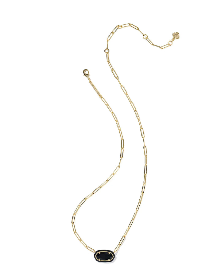 Kendra Scott | Elisa Enamel Frame Gold Paperclip Necklace in Black Agate