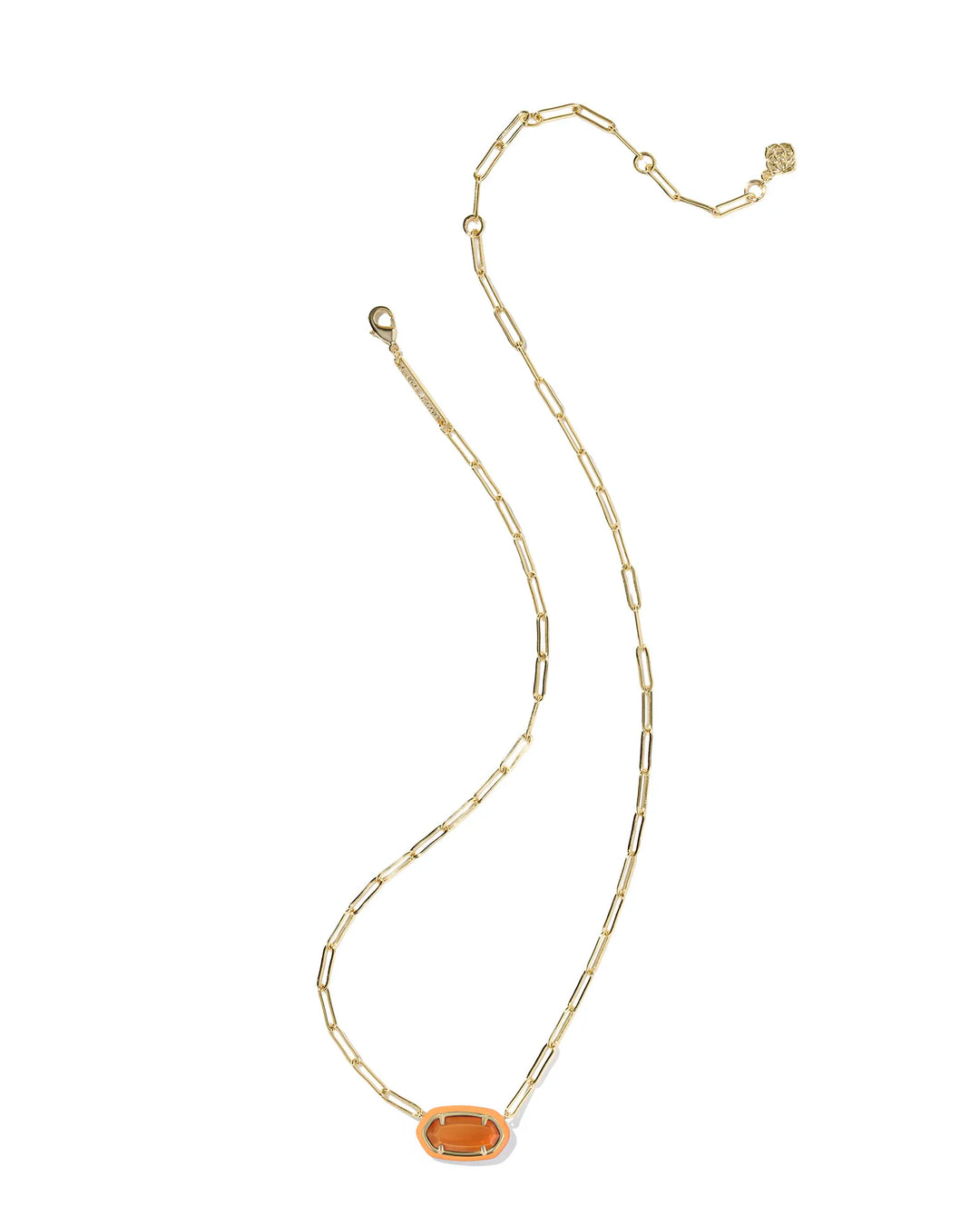 Kendra Scott | Elisa Enamel Frame Gold Paperclip Necklace in Papaya Mother-of-Pearl