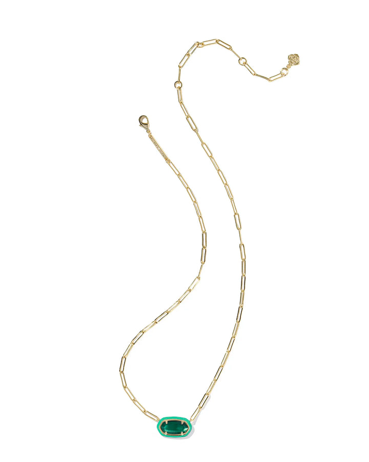 Kendra Scott | Elisa Enamel Frame Gold Paperclip Necklace in Emerald Illusion