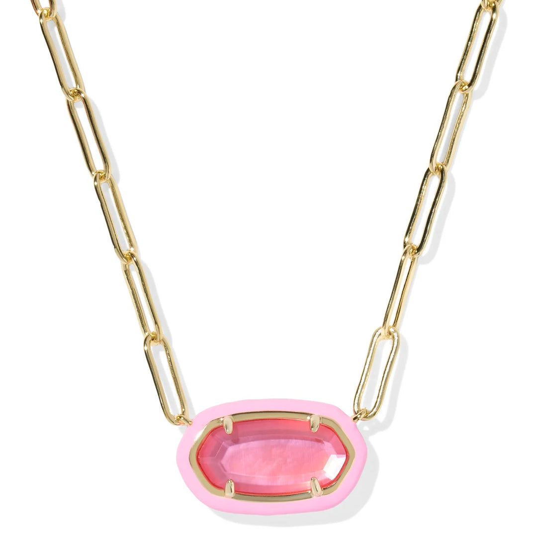 Necklace with a pink pendant on a white background