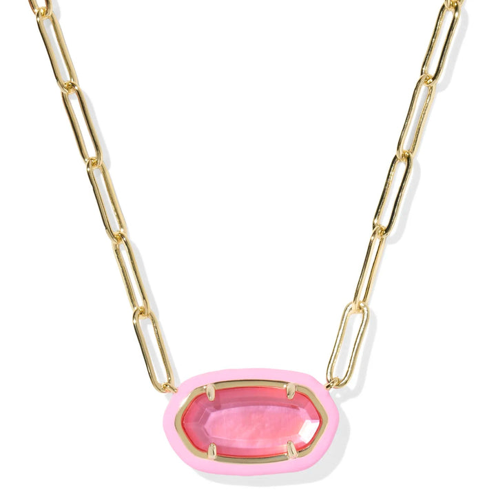 Necklace with a pink pendant on a white background