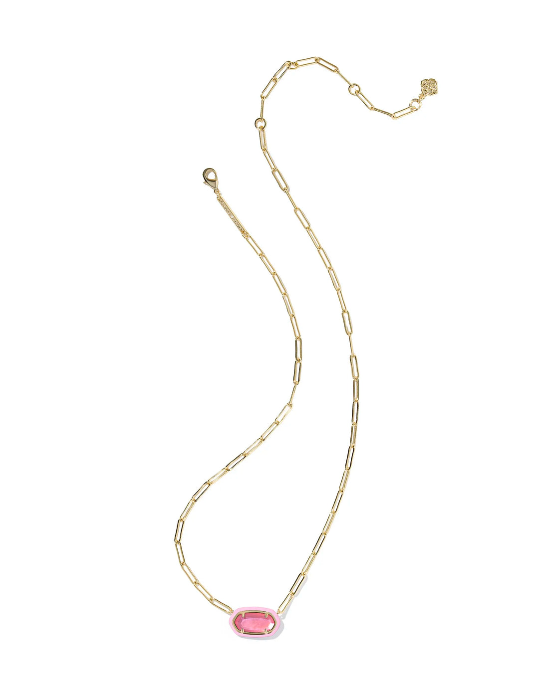 Kendra Scott | Elisa Enamel Frame Gold Paperclip Necklace in Bright Pink Illusion