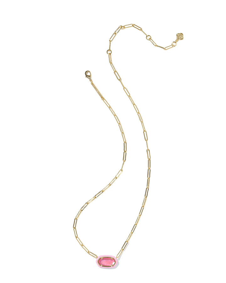 Kendra Scott | Elisa Enamel Frame Gold Paperclip Necklace in Bright Pink Illusion