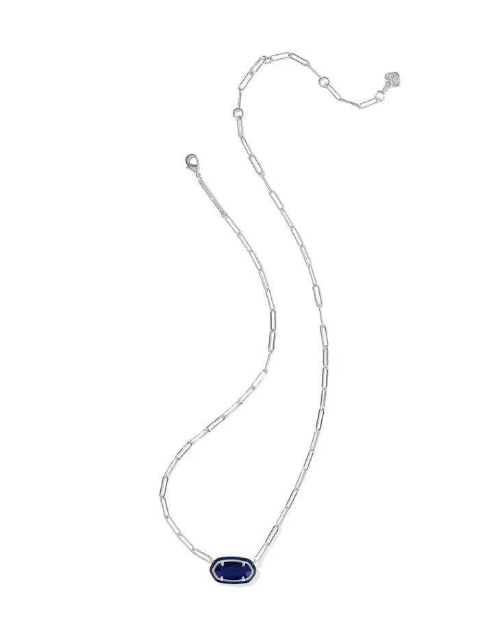 Kendra Scott | Elisa Enamel Frame Silver Paperclip Necklace in Navy Mother-of-Pearl