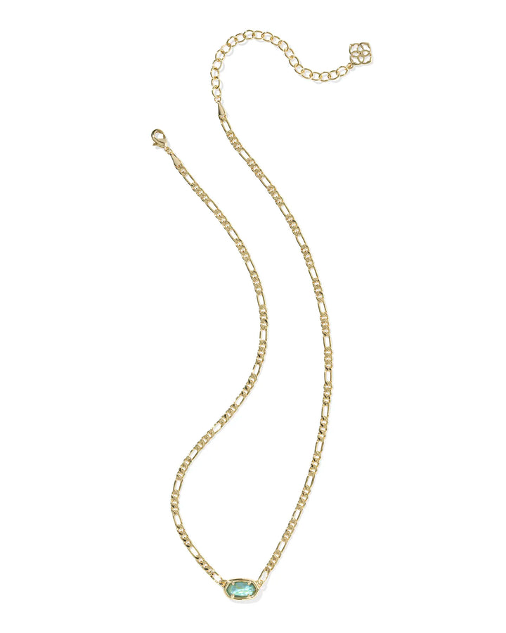 Kendra Scott | Elisa Gold Figaro Chain Short Pendant Necklace in Deep Aqua Illusion