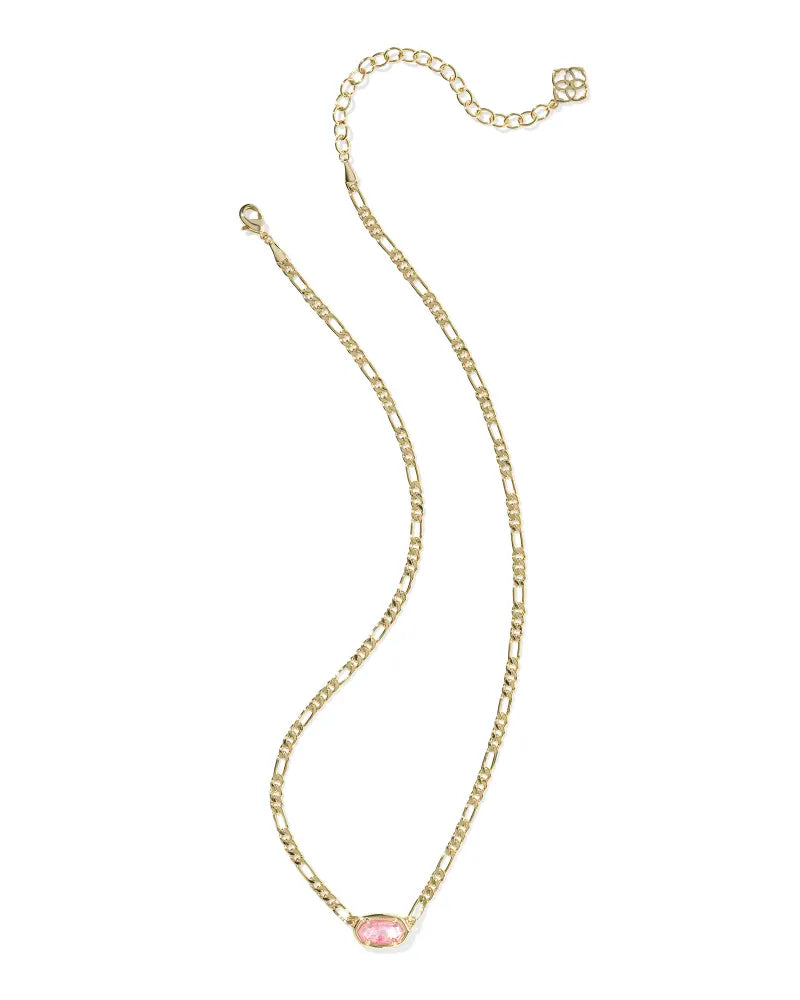 Kendra Scott | Elisa Gold Figaro Chain Short Pendant Necklace in Pink Iridescent Mother-of-Pearl