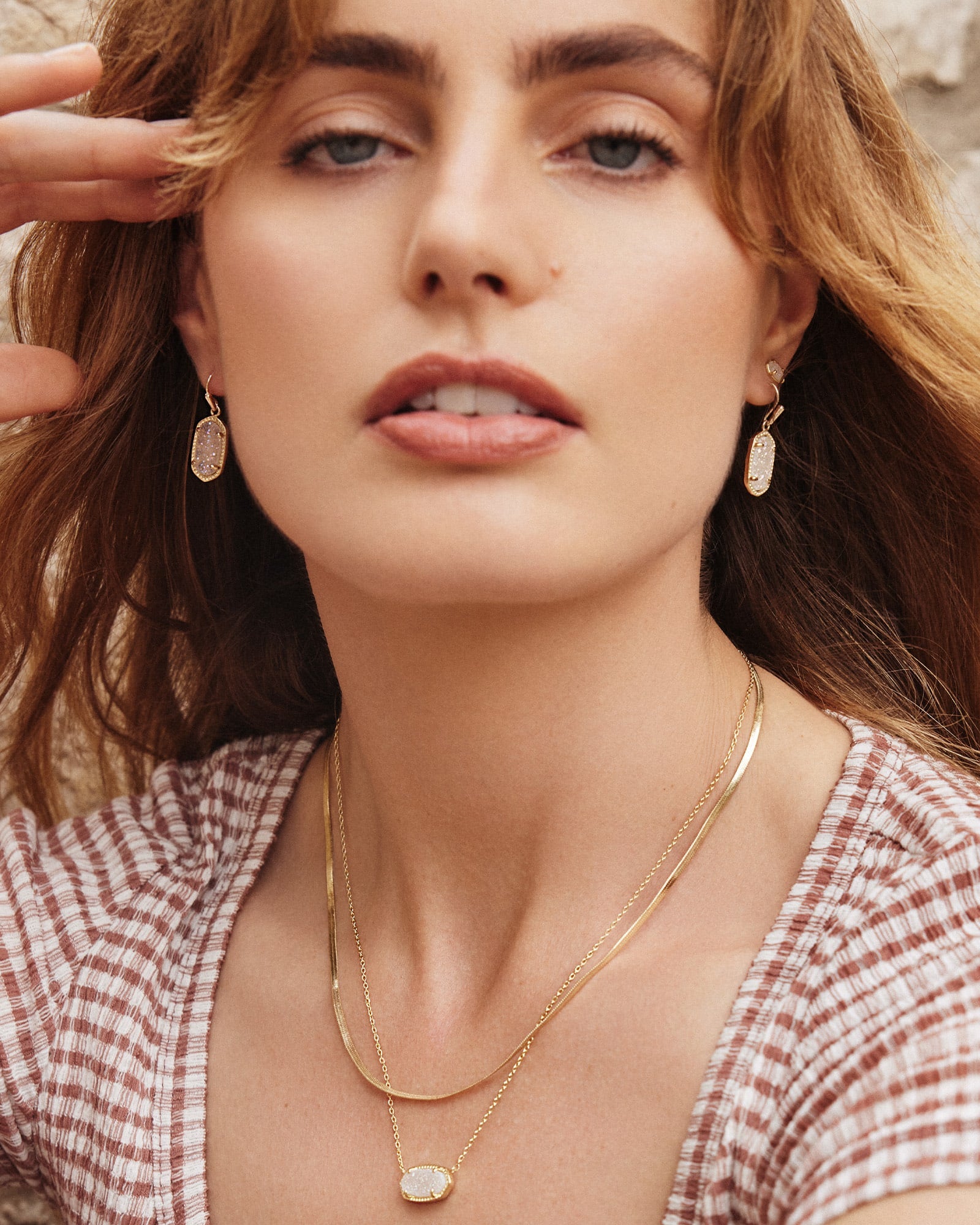 Kendra Scott Elisa Multi Strand Herringbone Necklace Iridescent Drusy Gold 00