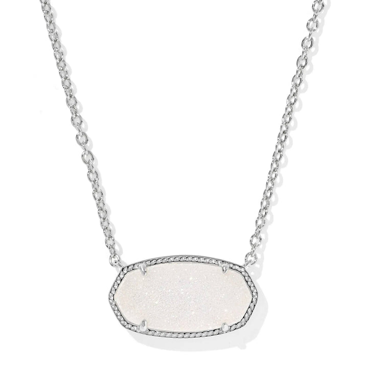 Necklace with a iridescent drusy pendant on a white background