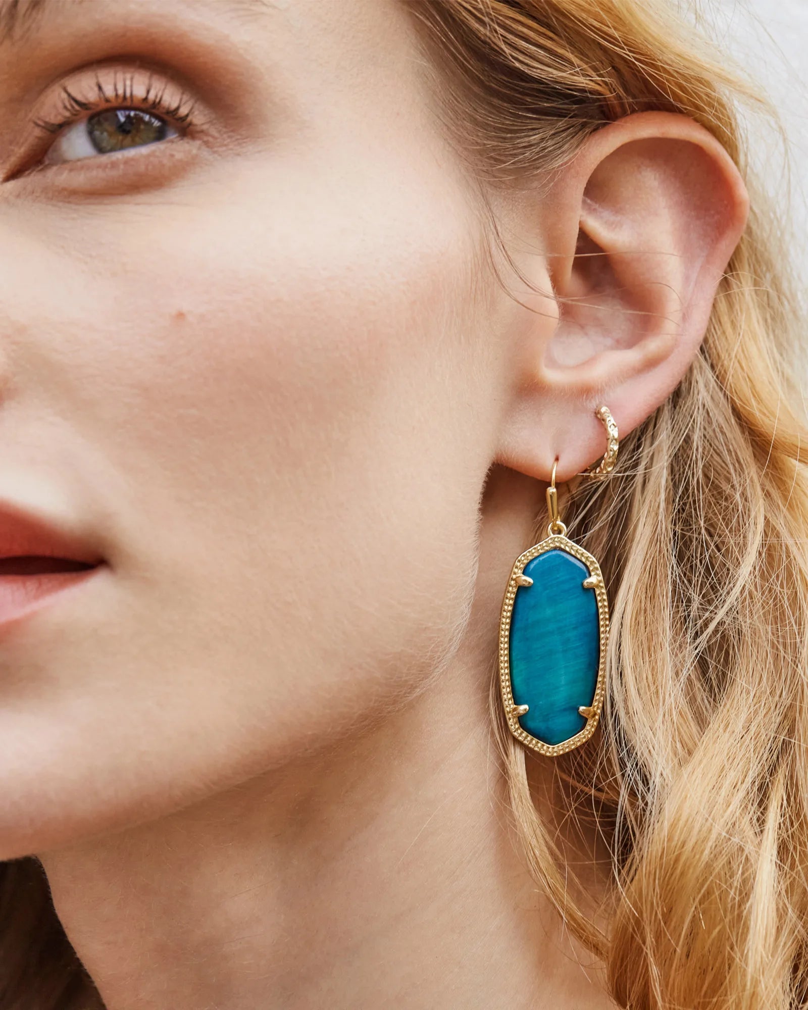 Kendra Scott | Elle Gold Drop Earrings in Teal Tiger's Eye - Giddy Up Glamour Boutique