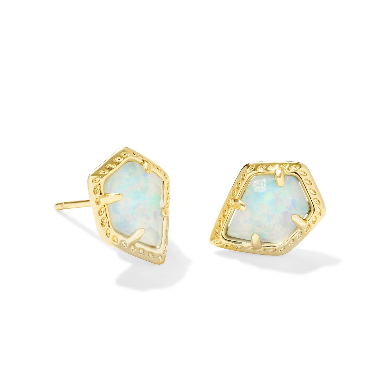 Kendra Scott | Framed Tessa Gold Stud Earrings in Gold Luster Light Blue Kyocera Opal - Giddy Up Glamour Boutique