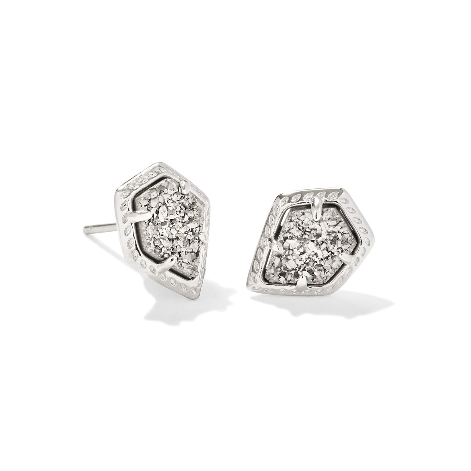 Kendra Scott | Framed Tessa Silver Stud Earrings in Platinum Drusy - Giddy Up Glamour Boutique