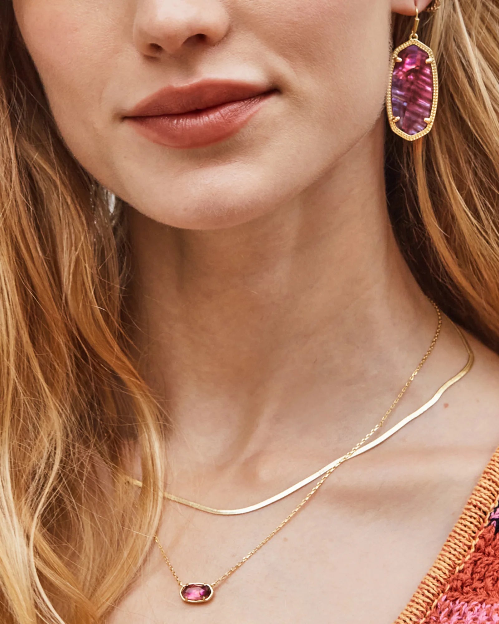 Kendra Scott | Grayson Herringbone Gold Multi Strand Necklace in Light Burgundy Illusion - Giddy Up Glamour Boutique