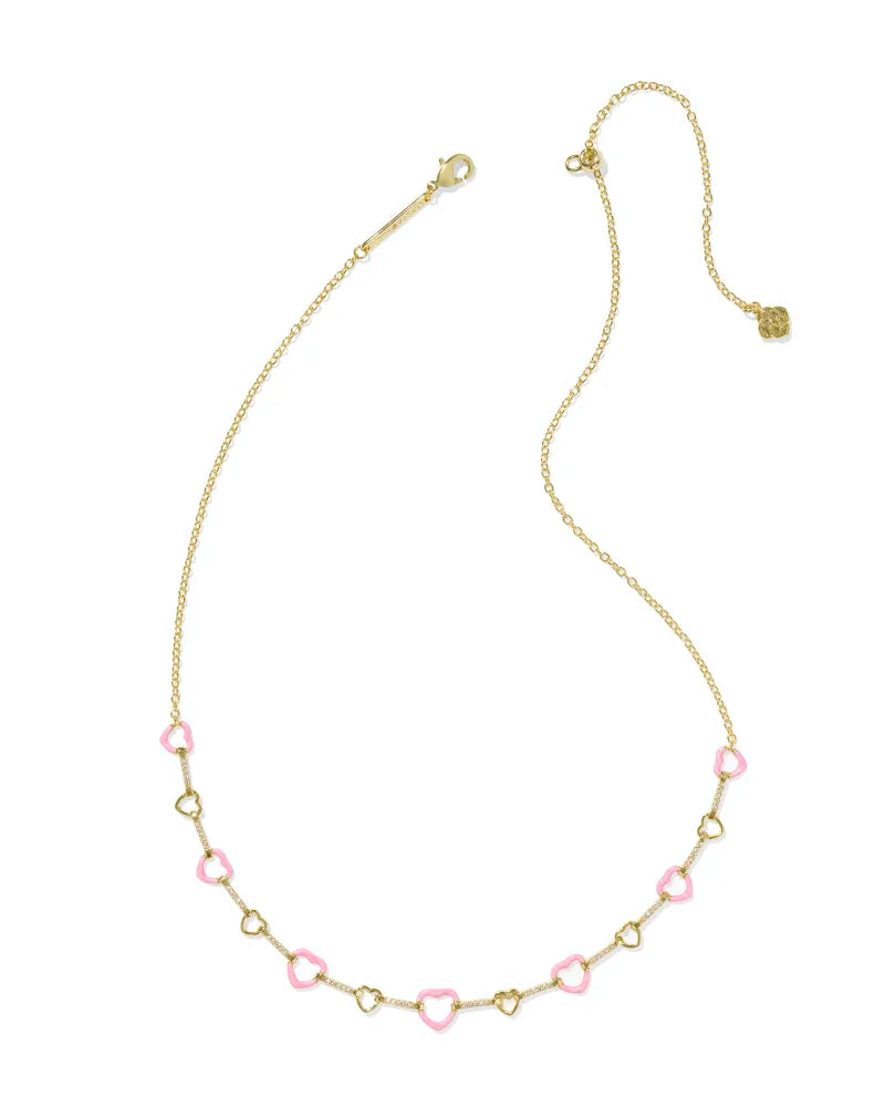 Kendra Scott | Haisley Heart Gold Strand Necklace in Pink Pearlescent Enamel