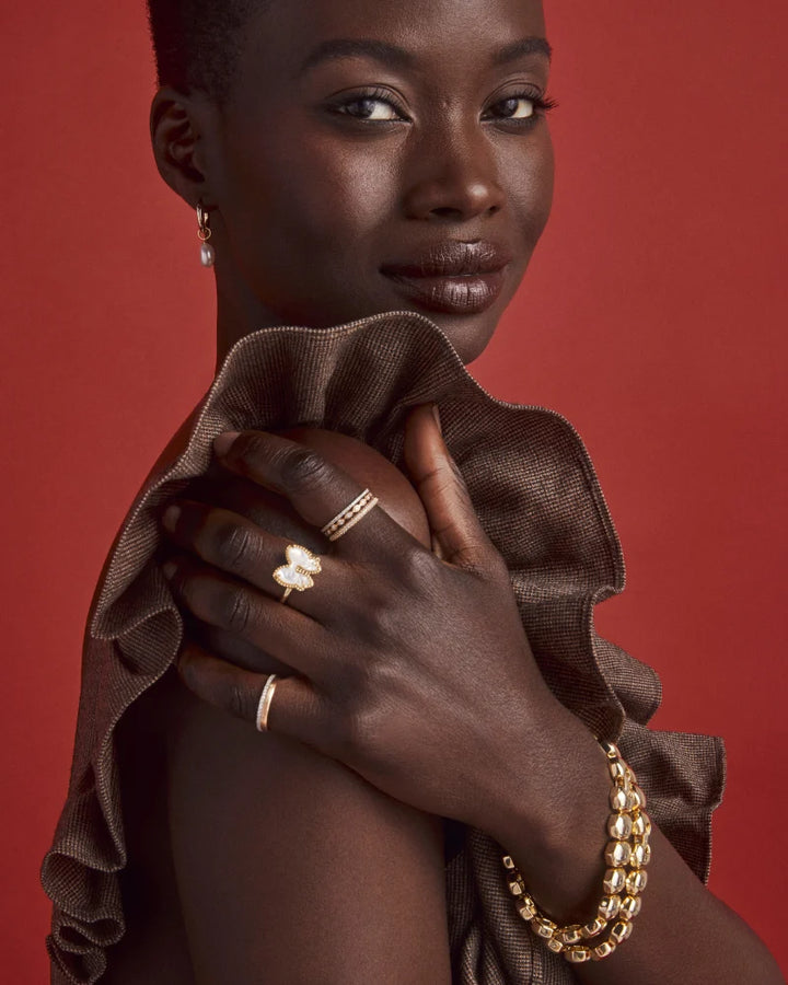 Kendra Scott | Haley Bow Gold Band Ring in Ivory Mother-of-Pearl