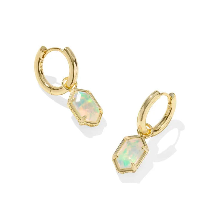 Kendra Scott | Hallie Gold Huggie Earrings in White Opalescent Resin