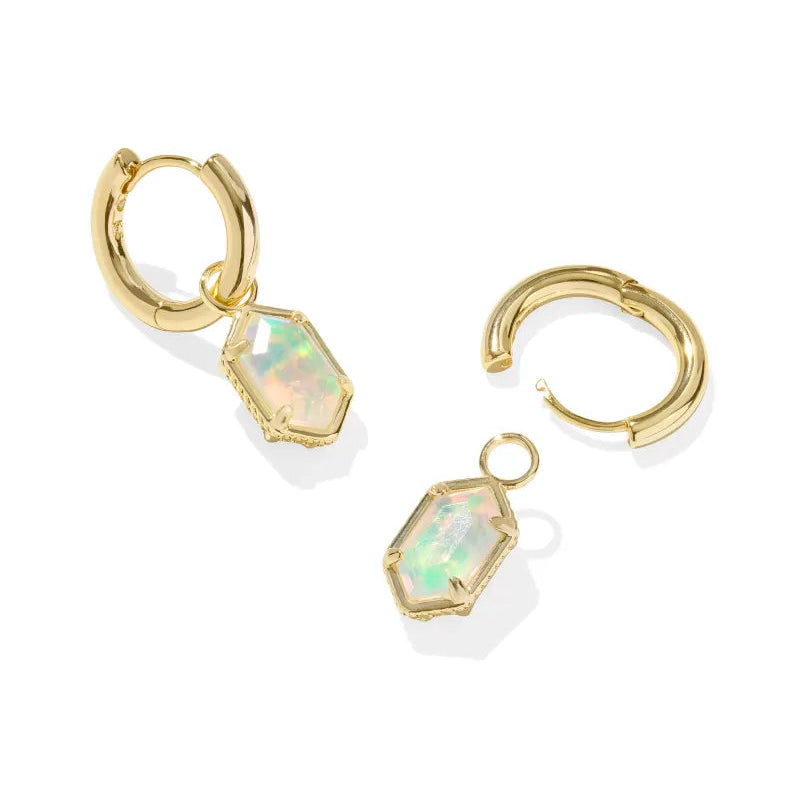 Kendra Scott | Hallie Gold Huggie Earrings in White Opalescent Resin