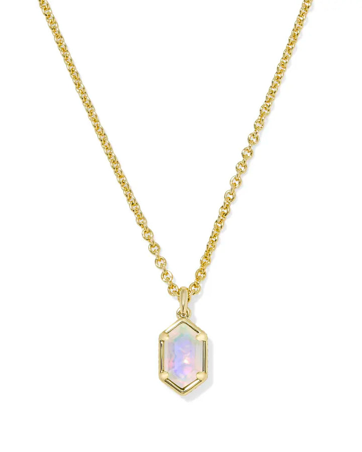 Kendra Scott | Hallie Gold Short Pendant Necklace in White Opalescent