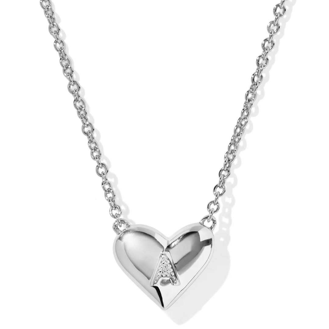 Kendra Scott | Ari Heart Initial Letter Silver Reversible Short Pendant Necklace in Ivory Mother-of-Pearl