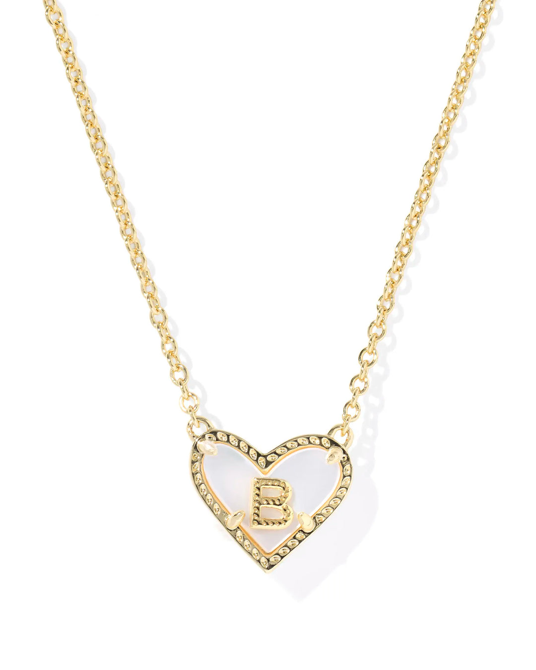Kendra Scott | Ari Heart Initial Letter Gold Reversible Short Pendant Necklace in Ivory Mother-of-Pearl