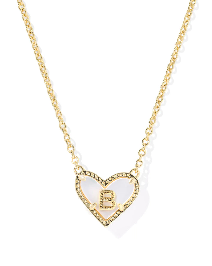 Kendra Scott | Ari Heart Initial Letter Gold Reversible Short Pendant Necklace in Ivory Mother-of-Pearl