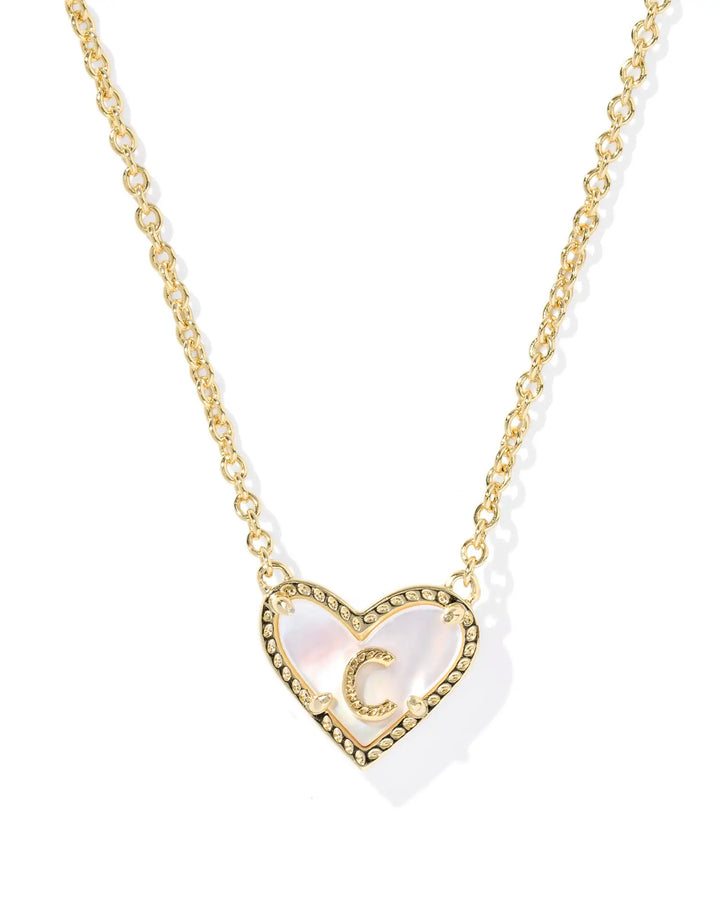 Kendra Scott | Ari Heart Initial Letter Gold Reversible Short Pendant Necklace in Ivory Mother-of-Pearl
