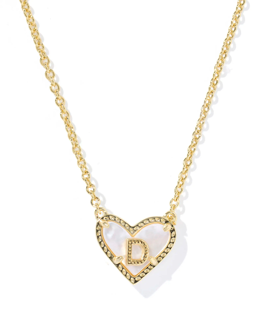 Kendra Scott | Ari Heart Initial Letter Gold Reversible Short Pendant Necklace in Ivory Mother-of-Pearl