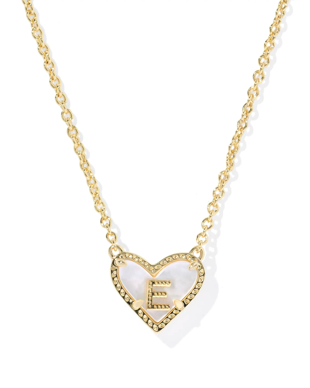 Kendra Scott | Ari Heart Initial Letter Gold Reversible Short Pendant Necklace in Ivory Mother-of-Pearl