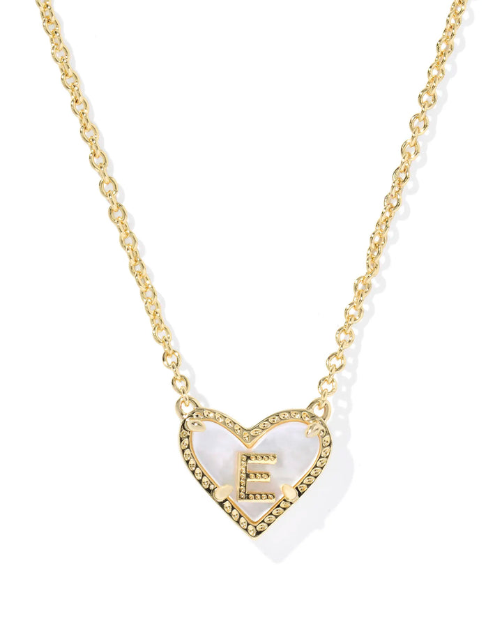 Kendra Scott | Ari Heart Initial Letter Gold Reversible Short Pendant Necklace in Ivory Mother-of-Pearl