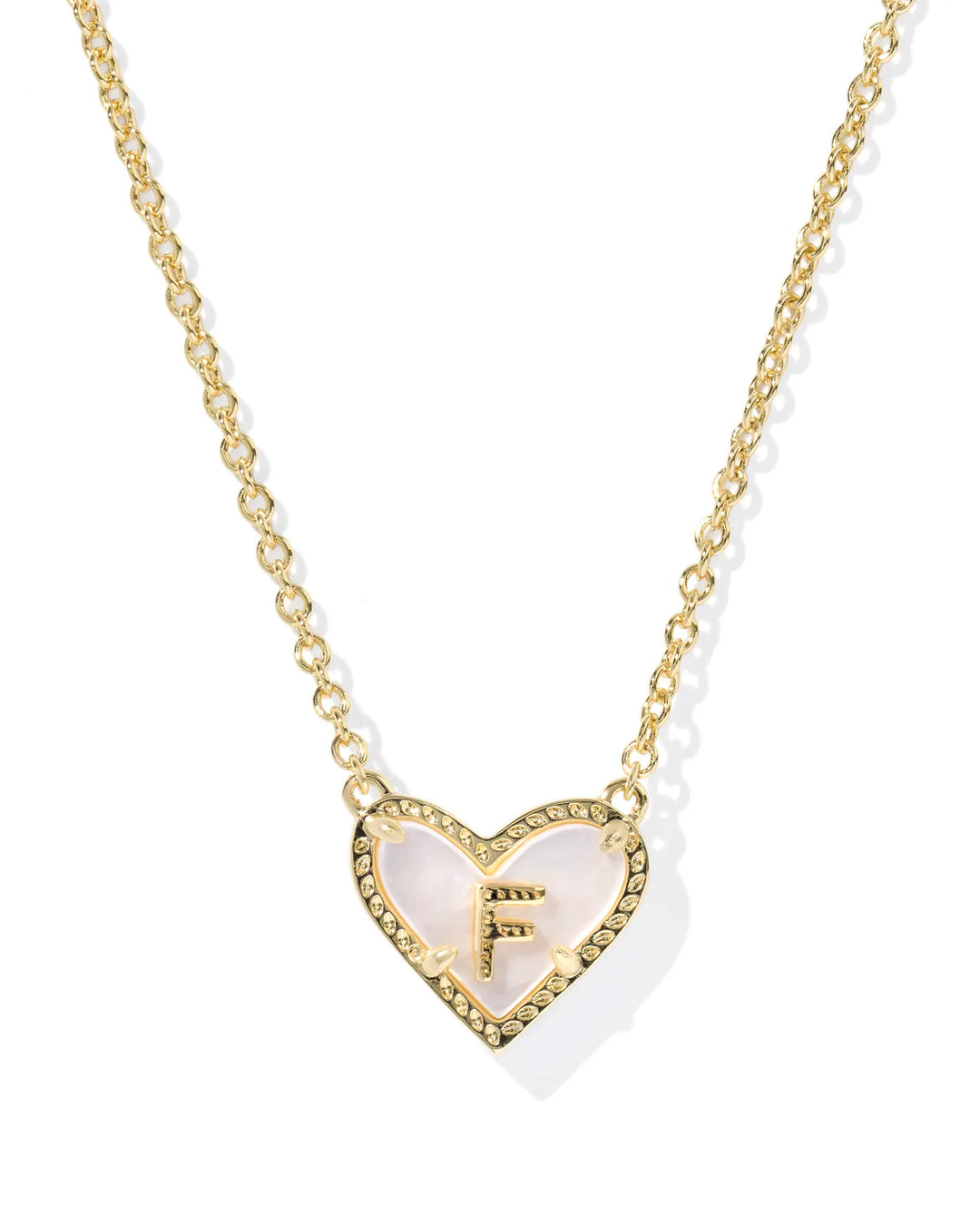 Kendra Scott | Ari Heart Initial Letter Gold Reversible Short Pendant Necklace in Ivory Mother-of-Pearl