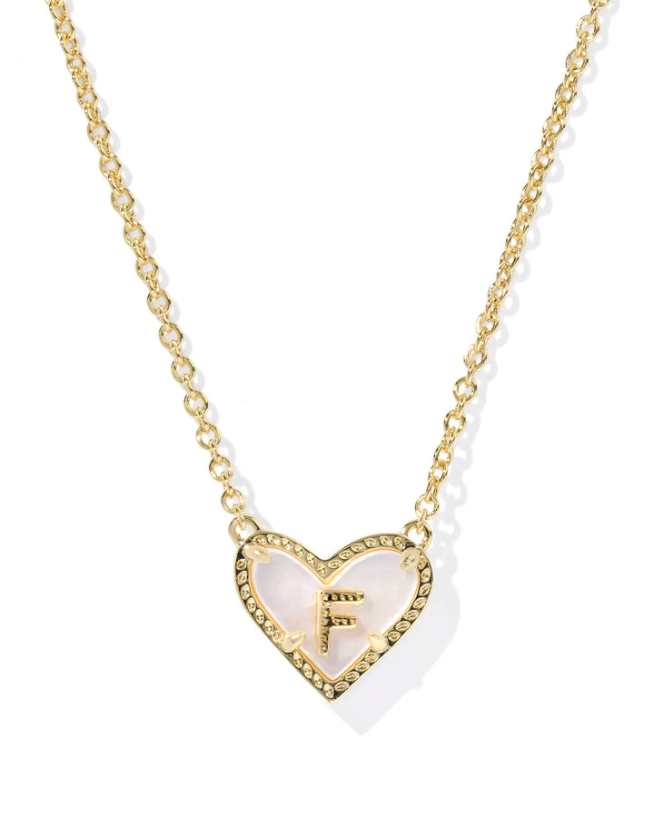 Kendra Scott | Ari Heart Initial Letter Gold Reversible Short Pendant Necklace in Ivory Mother-of-Pearl
