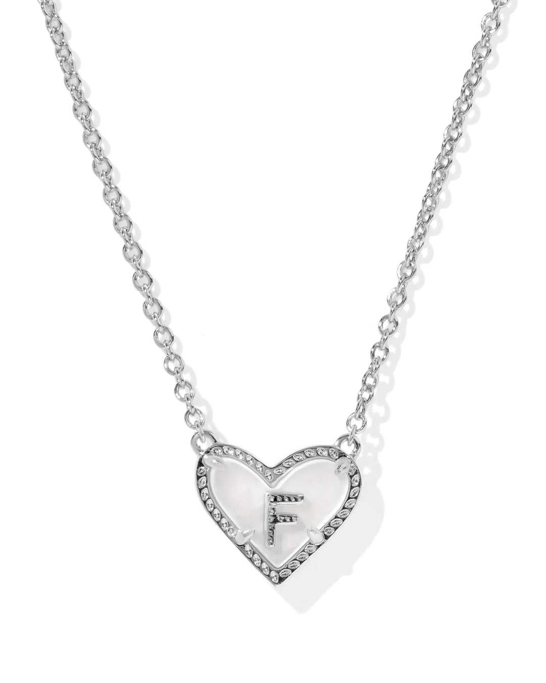 Kendra Scott | Ari Heart Initial Letter Silver Reversible Short Pendant Necklace in Ivory Mother-of-Pearl